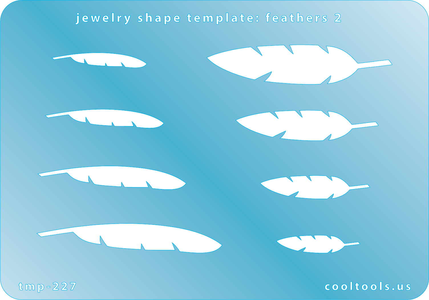 plastic Jewelry Shape Template - Feathers 2 Jewelry shape template with feather designs on a blue background