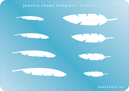 plastic Jewelry Shape Template - Feathers 2 Jewelry shape template with feather designs on a blue background