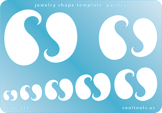 plastic Jewelry shape template with paisley designs on a blue background
