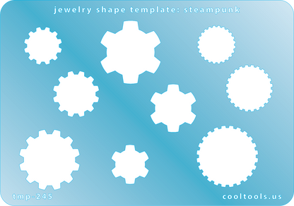 plastic Jewelry shape template with steampunk design on a blue background