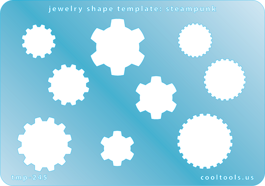plastic Jewelry shape template with steampunk design on a blue background