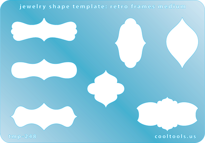 plastic Jewelry shape template with retro frames on a blue background