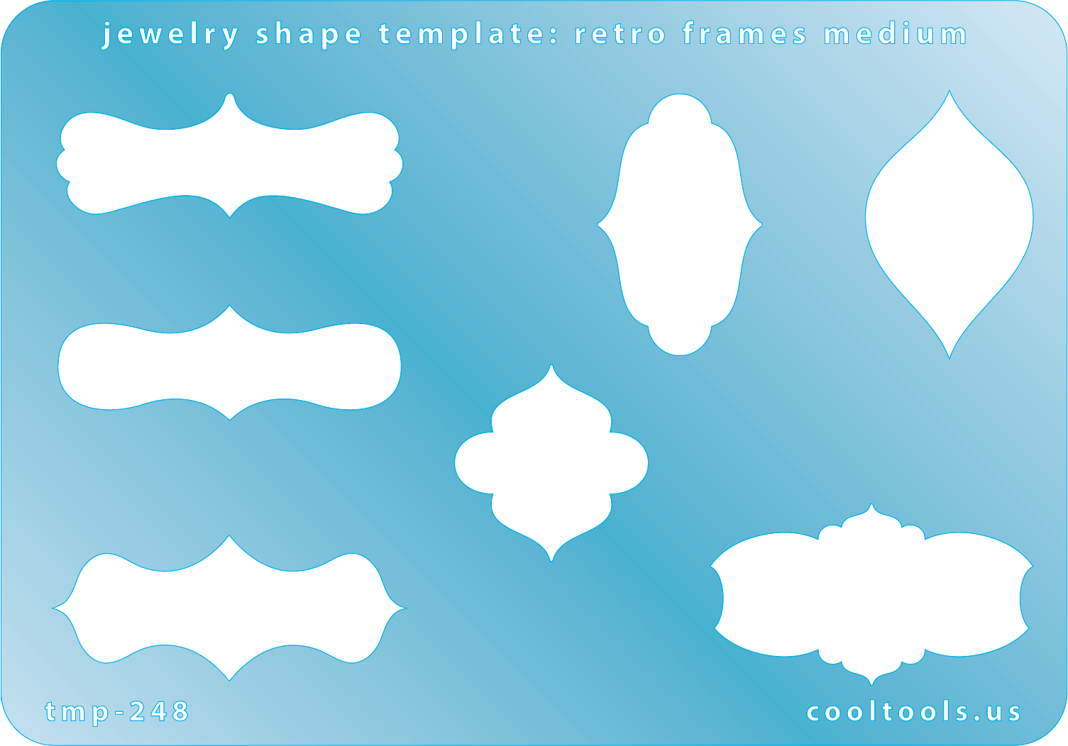 plastic Jewelry shape template with retro frames on a blue background