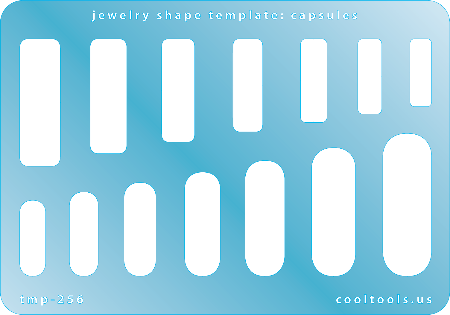 plastic Jewelry shape template with capsule shapes on a blue background