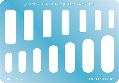 plastic Jewelry shape template with capsule shapes on a blue background