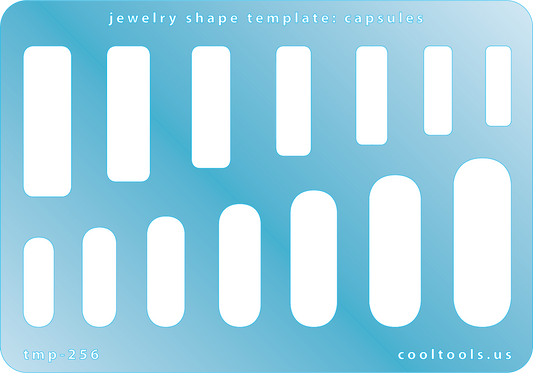 plastic Jewelry shape template with capsule shapes on a blue background
