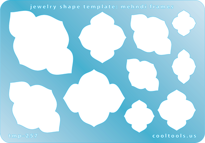 plastic Jewelry shape template with mehndi frames on a blue background