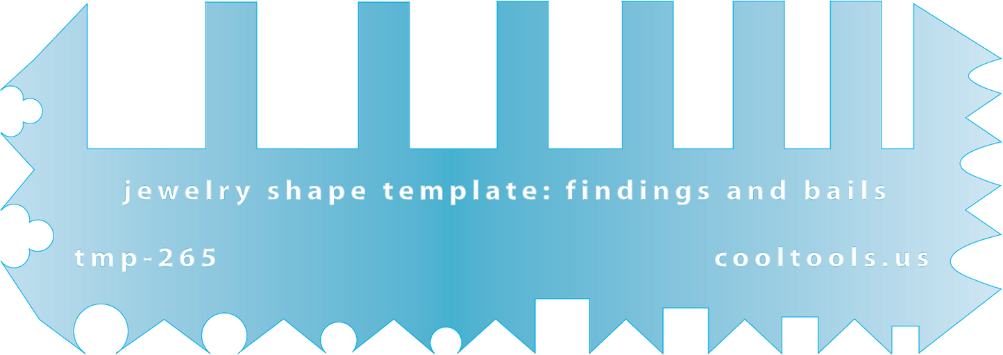 Blue plastic Jewelry Shape Template - Integrated Findings & Bails Our special surface makes it easy to find these templates on your workbench, but allows clarity for positioning.  This template allows the jewelry artist to make integrated bails and findings in metal clay. No more embedding unlovely wires or expensive findings. With the Findings and Bails template you can create round or oval links and findings, rollover bails, and fancy drops.