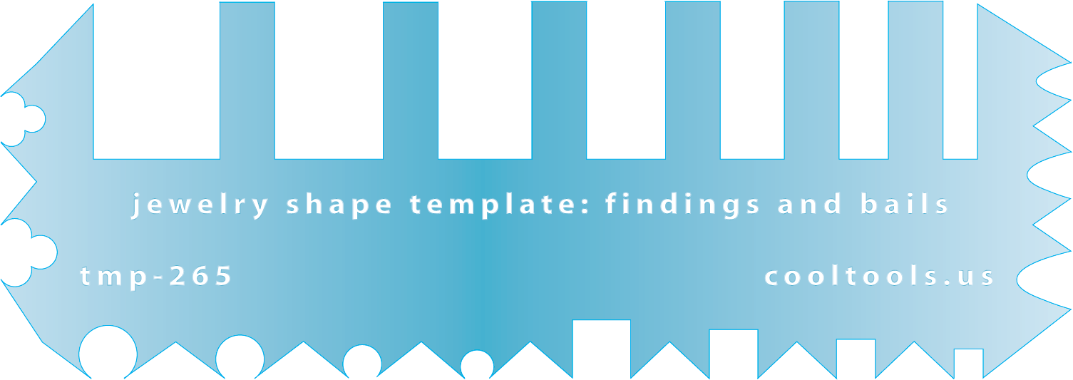 Blue plastic Jewelry Shape Template - Integrated Findings & Bails Our special surface makes it easy to find these templates on your workbench, but allows clarity for positioning.  This template allows the jewelry artist to make integrated bails and findings in metal clay. No more embedding unlovely wires or expensive findings. With the Findings and Bails template you can create round or oval links and findings, rollover bails, and fancy drops.