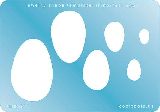 plastic Jewelry shape template with imperfect egg design on a blue background