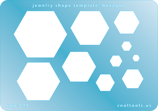  Blue plastic Jewelry Shape Template - Hexagon Our special surface makes it easy to find these templates on your workbench, but allows clarity for positioning. Includes 10 hexagon shapes. Sizes are from 6mm to 43mm.