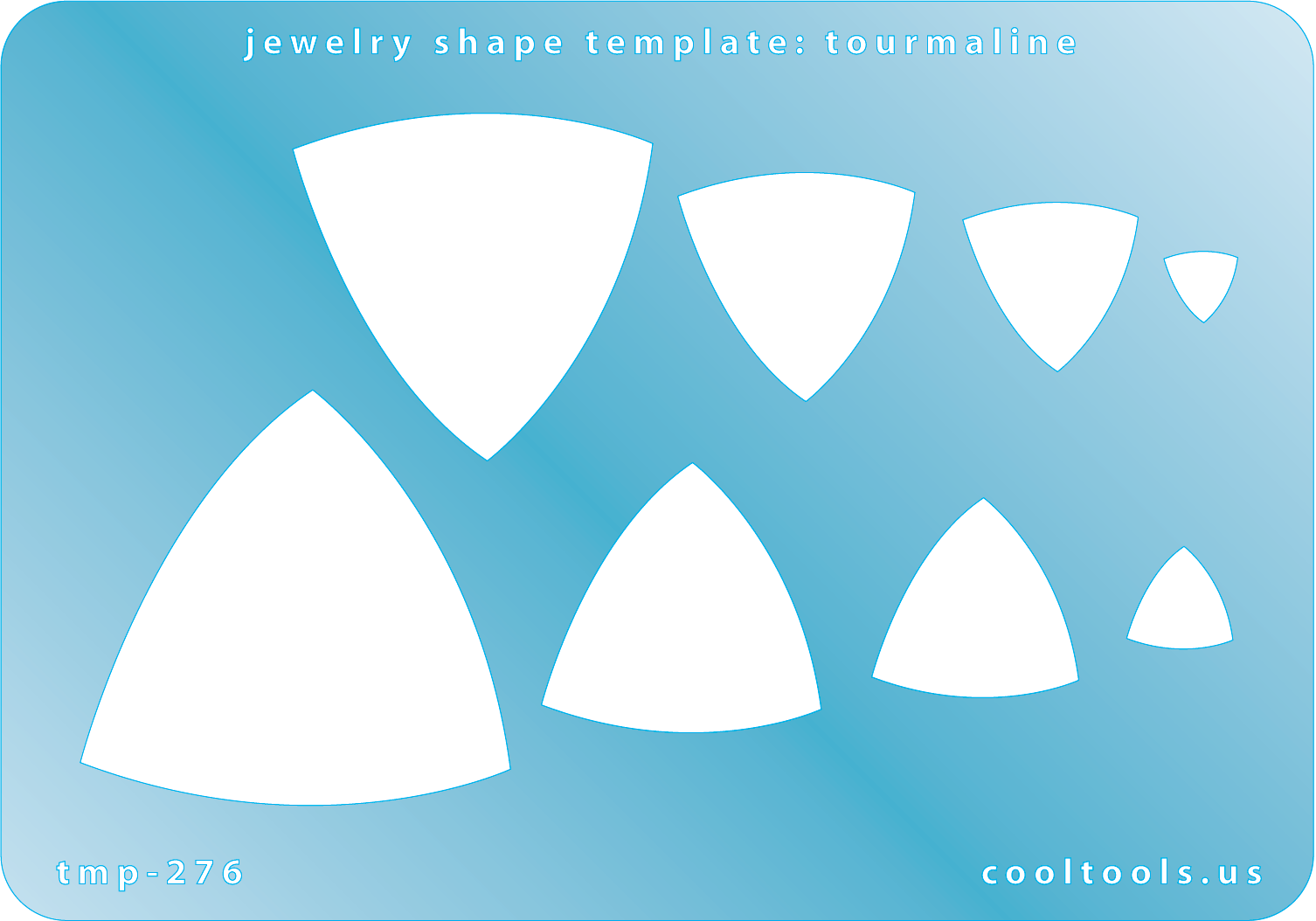 Blue plastic Jewelry Shape Template - Tourmaline Our special surface makes it easy to find these templates on your workbench, but allows clarity for positioning. Includes 8 hexagon shapes. Sizes are from 7mm to 41mm.