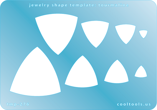 Blue plastic Jewelry Shape Template - Tourmaline Our special surface makes it easy to find these templates on your workbench, but allows clarity for positioning. Includes 8 hexagon shapes. Sizes are from 7mm to 41mm.