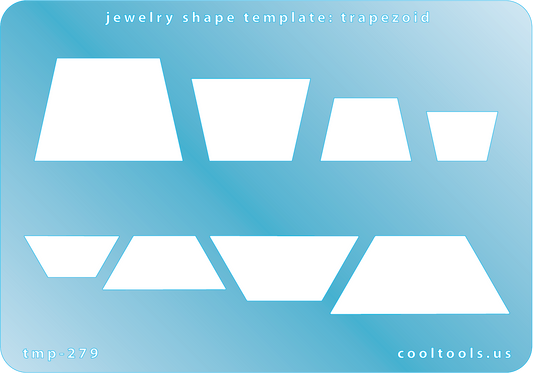 Blue plastic Jewelry Shape Template - Trapezoid Our special surface makes it easy to find these templates on your workbench, but allows clarity for positioning. Includes 8 trapezoid shapes, 2 styles. Sizes are from 17mm to 42.5mm.
