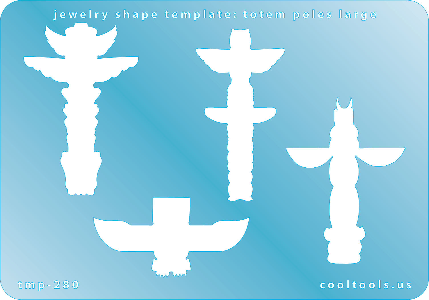 Blue plastic Jewelry Shape Template - Totem Poles Large Our special surface makes it easy to find these templates on your workbench, but allows clarity for positioning. Includes 4 different totem pole shapes. Sizes are from 23mm to 51.5mm tall.