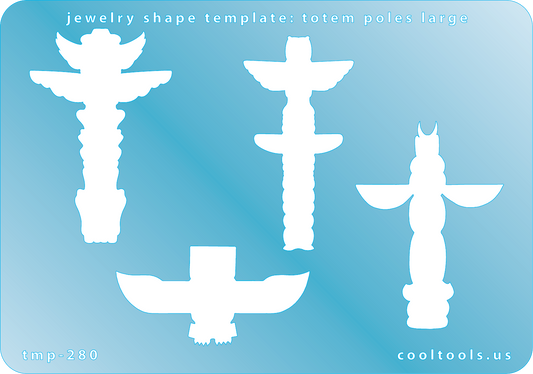 Blue plastic Jewelry Shape Template - Totem Poles Large Our special surface makes it easy to find these templates on your workbench, but allows clarity for positioning. Includes 4 different totem pole shapes. Sizes are from 23mm to 51.5mm tall.