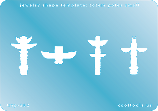 Blue plastic Jewelry Shape Template - Totem Poles Small Our special surface makes it easy to find these templates on your workbench, but allows clarity for positioning. Includes 4 different totem pole shapes. Sizes are from 14.5mm to 32mm tall.