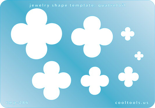 Jewelry shape template with quatrefoil design on a blue background