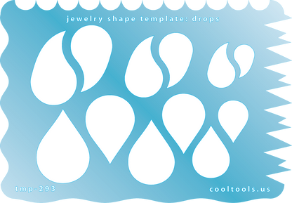 Plastic Jewelry shape template for drops on a blue background with 'cooltools.us' branding.
