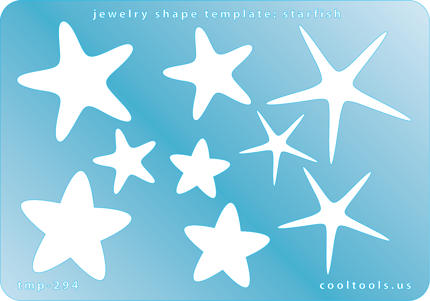 plastic Starfish-shaped jewelry template on a blue background with 'cooltools.us' branding.