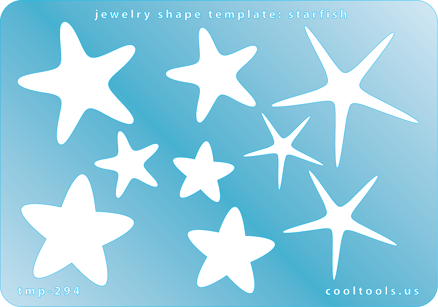plastic Starfish-shaped jewelry template on a blue background with 'cooltools.us' branding.