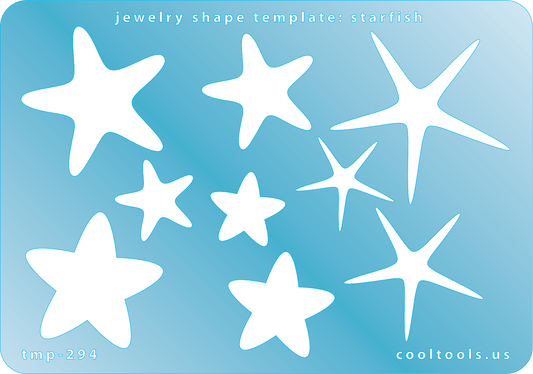 plastic Starfish-shaped jewelry template on a blue background with 'cooltools.us' branding.
