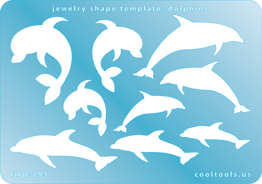 plastic Jewelry shape template with white dolphin silhouettes on a blue background