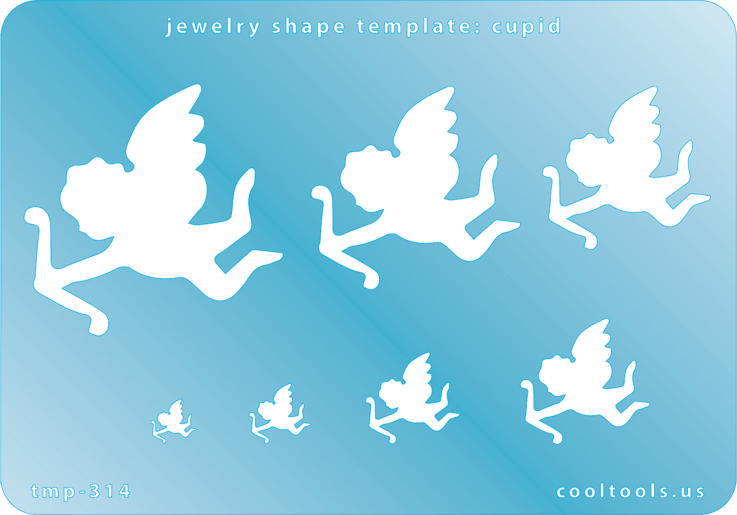 Blue plastic Jewelry Shape Template - Cupid Our special surface makes it easy to find these templates on your workbench, but allows clarity for positioning. Includes 7 shapes. Sizes are from 4mm to 46.5mm tall.