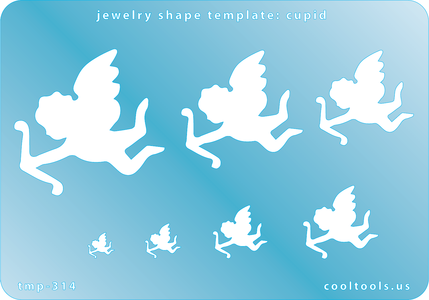 Blue plastic Jewelry Shape Template - Cupid Our special surface makes it easy to find these templates on your workbench, but allows clarity for positioning. Includes 7 shapes. Sizes are from 4mm to 46.5mm tall.