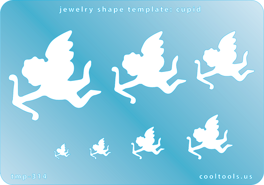 Blue plastic Jewelry Shape Template - Cupid Our special surface makes it easy to find these templates on your workbench, but allows clarity for positioning. Includes 7 shapes. Sizes are from 4mm to 46.5mm tall.