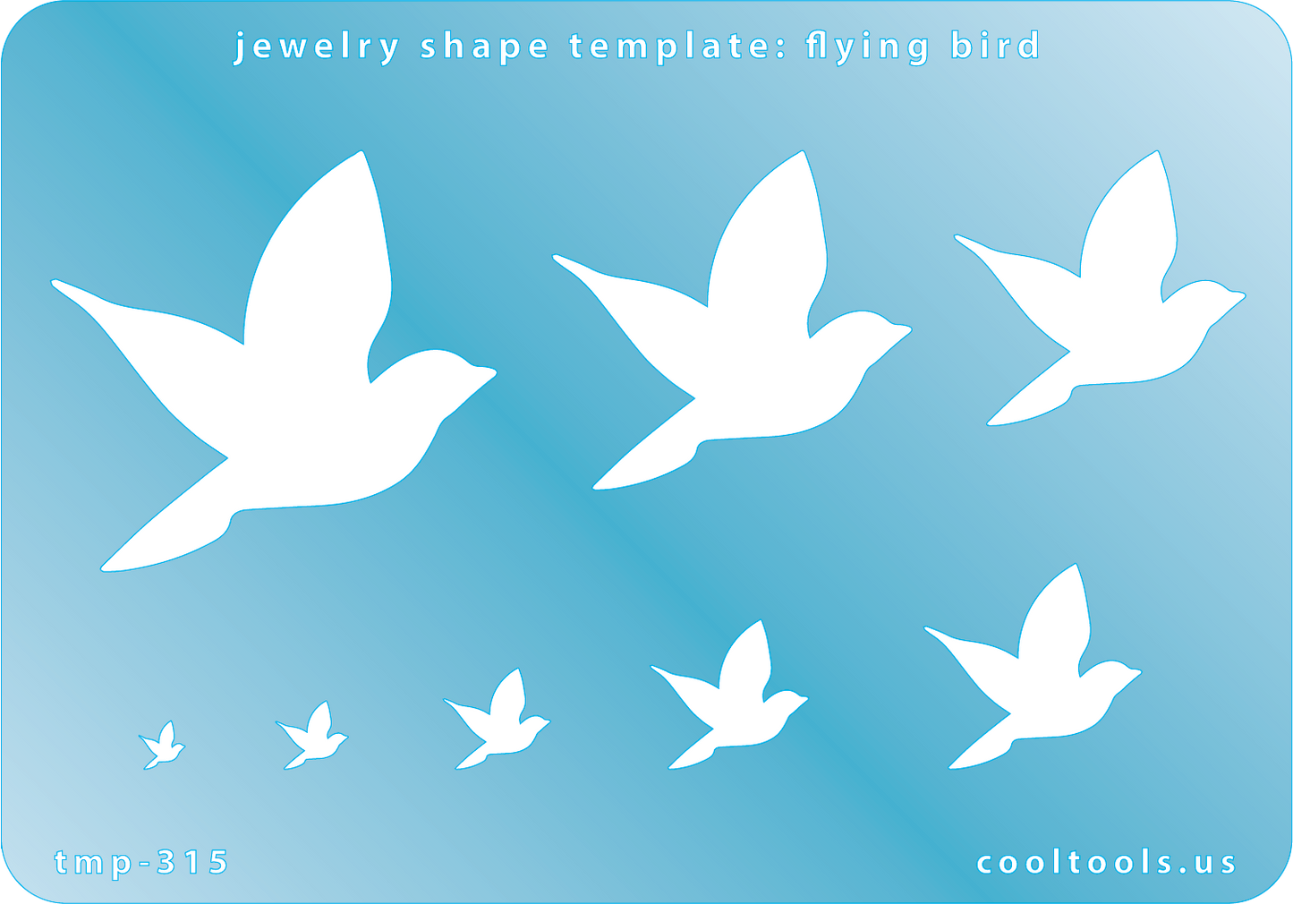 Blue plastic Jewelry Shape Template - Flying Bird Our special surface makes it easy to find these templates on your workbench, but allows clarity for positioning. Includes 8 shapes. Sizes are from 4mm to 47.5mm tall.
