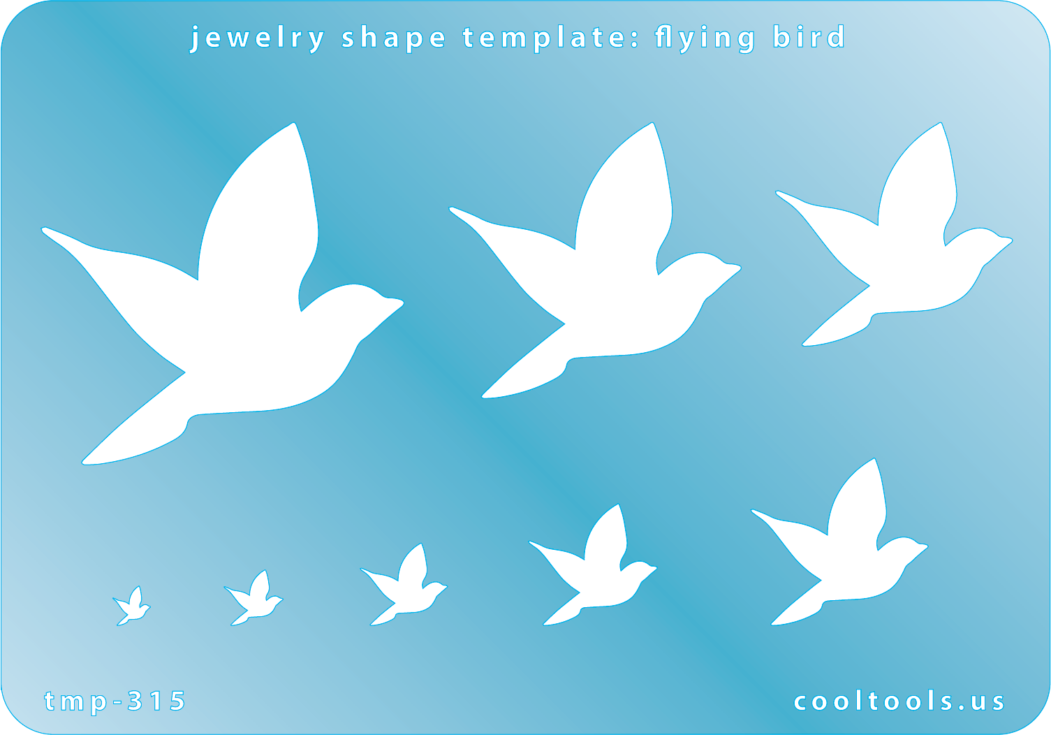 Blue plastic Jewelry Shape Template - Flying Bird Our special surface makes it easy to find these templates on your workbench, but allows clarity for positioning. Includes 8 shapes. Sizes are from 4mm to 47.5mm tall.