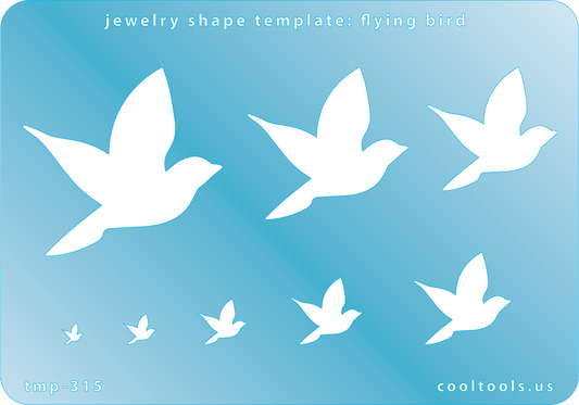 Blue plastic Jewelry Shape Template - Flying Bird Our special surface makes it easy to find these templates on your workbench, but allows clarity for positioning. Includes 8 shapes. Sizes are from 4mm to 47.5mm tall.