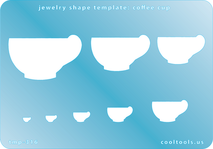 Blue plastic Jewelry Shape Template - Coffee Cup Our special surface makes it easy to find these templates on your workbench, but allows clarity for positioning. Includes 8 shapes. Sizes are from 3mm to 25mm tall.