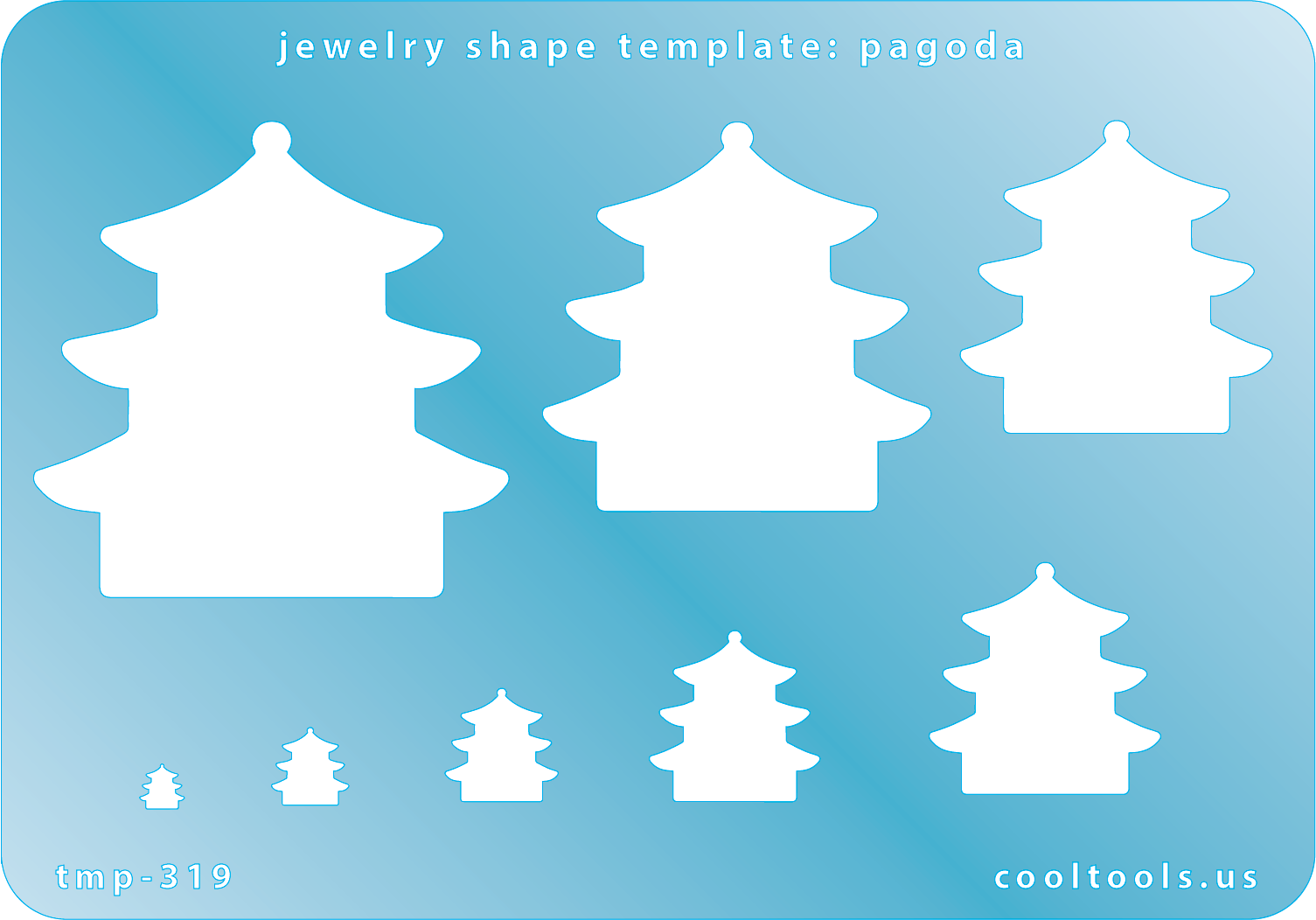 Blue plastic Jewelry Shape Template - Pagoda Our special surface makes it easy to find these templates on your workbench, but allows clarity for positioning. Includes 8 shapes. Sizes are from 4mm to 46mm tall.