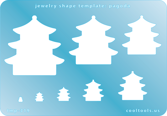 Blue plastic Jewelry Shape Template - Pagoda Our special surface makes it easy to find these templates on your workbench, but allows clarity for positioning. Includes 8 shapes. Sizes are from 4mm to 46mm tall.