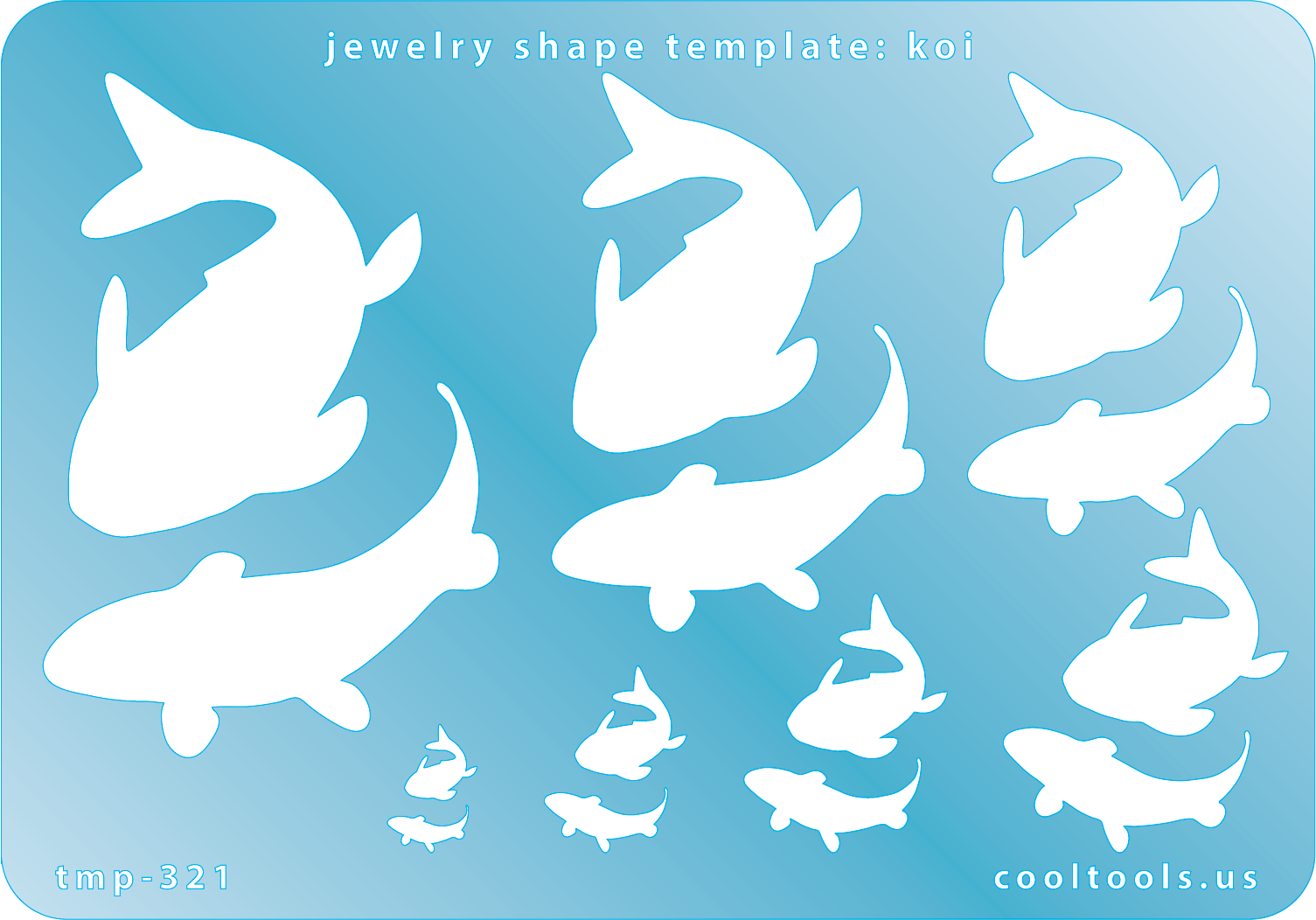Blue plastic Jewelry Shape Template - Koi Our special surface makes it easy to find these templates on your workbench, but allows clarity for positioning. Includes 14 shapes. Sizes are from 3mm to 44.5mm tall.