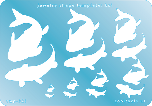 Blue plastic Jewelry Shape Template - Koi Our special surface makes it easy to find these templates on your workbench, but allows clarity for positioning. Includes 14 shapes. Sizes are from 3mm to 44.5mm tall.