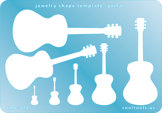Blue plastic Jewelry Shape Template - Guitar Our special surface makes it easy to find these templates on your workbench, but allows clarity for positioning. Includes 7 shapes. Sizes are from 15mm to 85.5mm tall.
