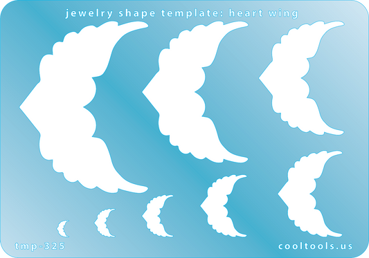 Blue plastic Jewelry Shape Template - Heart Wing Our special surface makes it easy to find these templates on your workbench, but allows clarity for positioning. Includes 8 shapes. Sizes are from 5.5mm to 59mm tall.