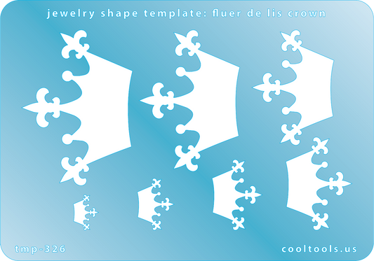 Blue plastic Jewelry Shape Template - Fluer de Lis Crown Our special surface makes it easy to find these templates on your workbench, but allows clarity for positioning. Includes 7 shapes. Sizes are from 11mm to 53mm.