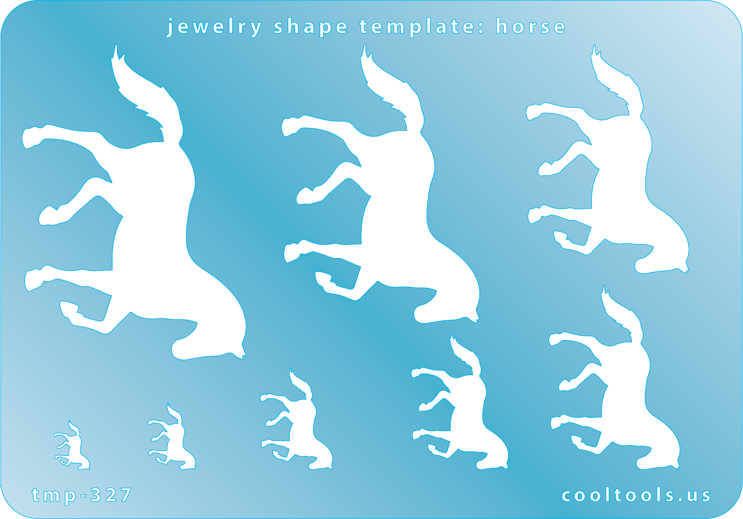 Blue plastic Jewelry Shape Template - Horse Our special surface makes it easy to find these templates on your workbench, but allows clarity for positioning. Includes 8 shapes. Sizes are from 8.5mm to 55mm.