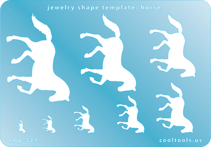Blue plastic Jewelry Shape Template - Horse Our special surface makes it easy to find these templates on your workbench, but allows clarity for positioning. Includes 8 shapes. Sizes are from 8.5mm to 55mm.