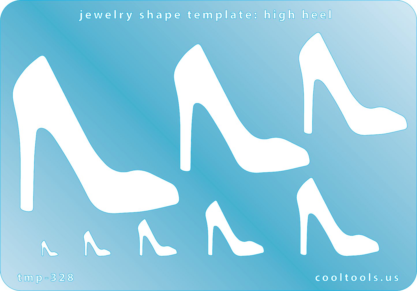 Blue plastic Jewelry Shape Template - High Heel Our special surface makes it easy to find these templates on your workbench, but allows clarity for positioning. Includes 8 shapes. Sizes are from 5mm to 51mm.