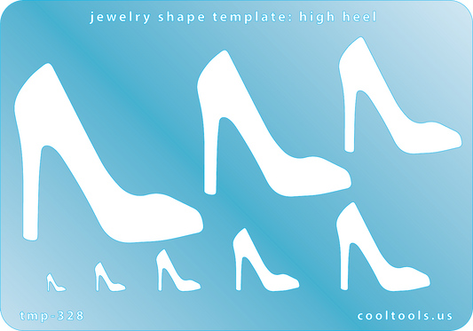 Blue plastic Jewelry Shape Template - High Heel Our special surface makes it easy to find these templates on your workbench, but allows clarity for positioning. Includes 8 shapes. Sizes are from 5mm to 51mm.