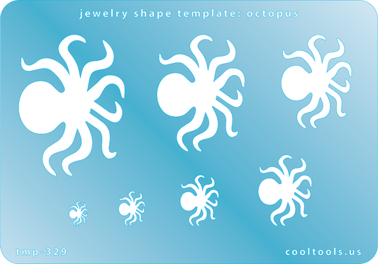 Blue plastic Jewelry Shape Template - Octopus Our special surface makes it easy to find these templates on your workbench, but allows clarity for positioning. Includes 7 shapes. Sizes are from 10.5mm to 56.5mm.