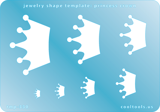 Blue plastic Jewelry Shape Template - Princess Crown Our special surface makes it easy to find these templates on your workbench, but allows clarity for positioning. Includes 7 shapes. Sizes are from 7.5mm to 47.5mm.