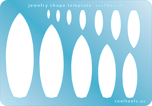 Blue plastic Jewelry Shape Template - Surfboard Our special surface makes it easy to find these templates on your workbench, but allows clarity for positioning. Includes 12 shapes. Sizes are from 7mm to 71mm.