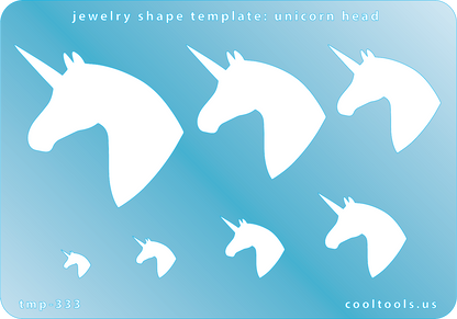 Blue plastic Jewelry Shape Template - Unicorn Head Our special surface makes it easy to find these templates on your workbench, but allows clarity for positioning. Includes 7 shapes. Sizes are from 9mm to 53mm.
