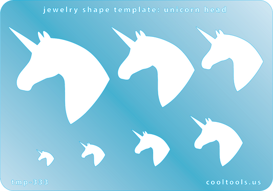 Blue plastic Jewelry Shape Template - Unicorn Head Our special surface makes it easy to find these templates on your workbench, but allows clarity for positioning. Includes 7 shapes. Sizes are from 9mm to 53mm.
